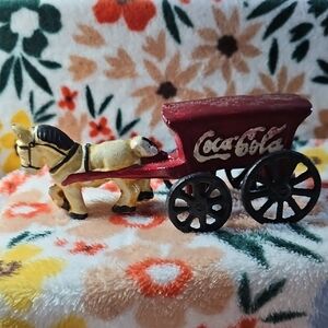 Vintage Coca Cola Red and Yellow Horse-Drawn Cart Toy